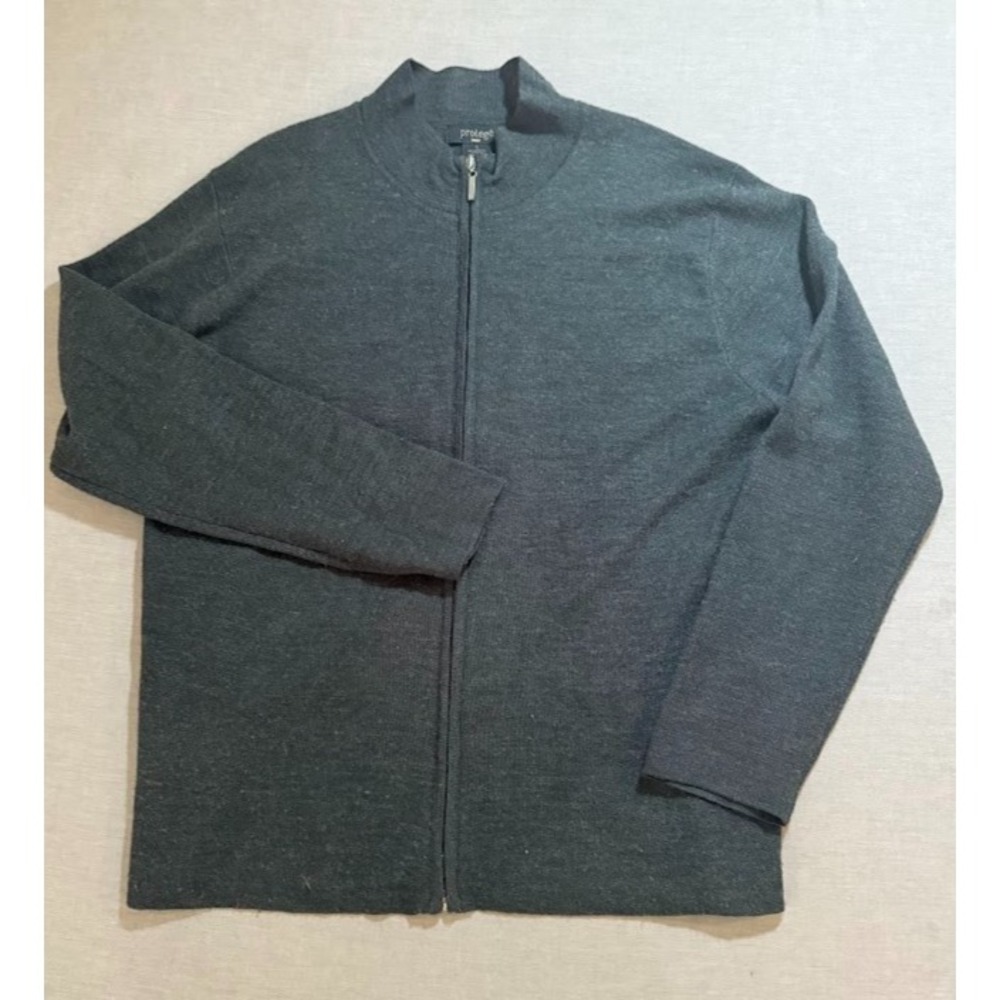 Vintage Protégé Sweater Mens Large Gray Full Zip Wool Long Sleeve Adult.